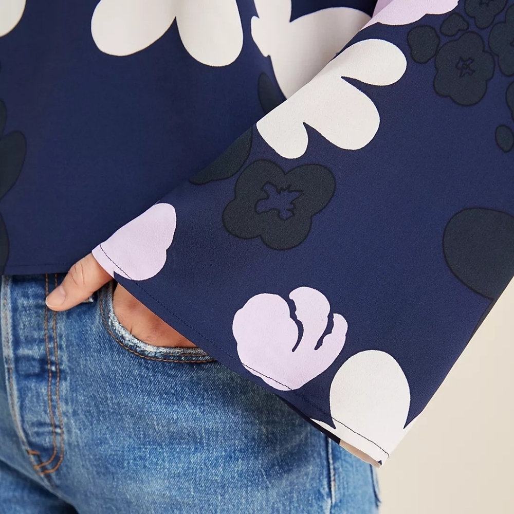 Merimekko Sorea Kevattalkoot Long Bell Sleeve Floral Blouse Sz 40, 10 - Picture 3 of 13